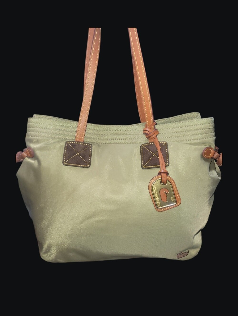 Dooney & Bourke Victoria Nylon Tote Bag Olive Green Khaki Leather Trim Large